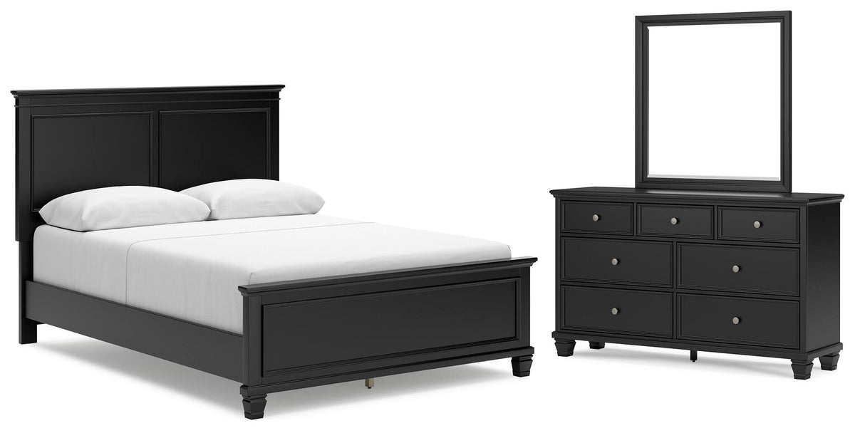 Lanolee Panel Bed Set - Queen, Mirrored Dresser