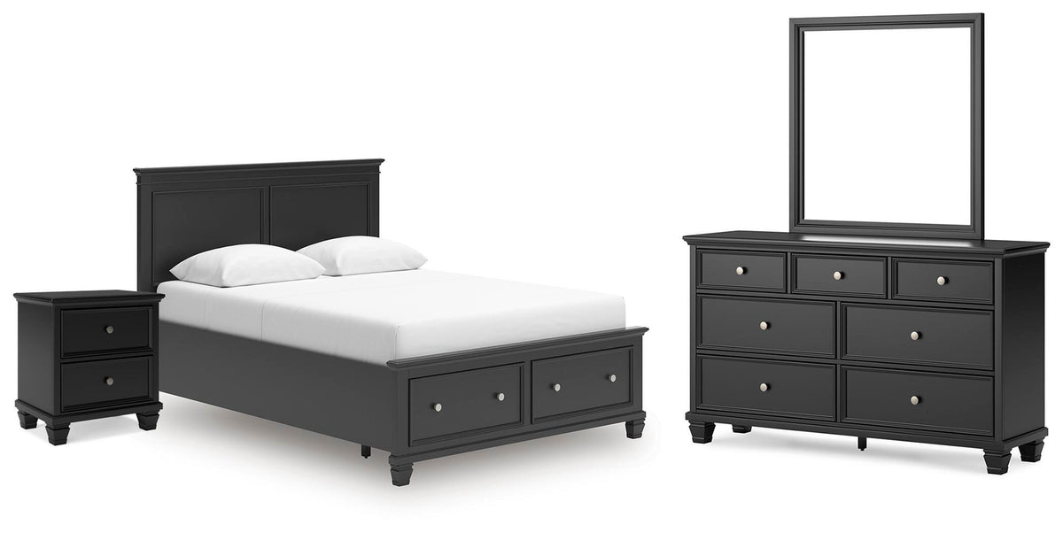 Lanolee Panel Storage Bed Set - Queen, Dresser, Mirror and Nightstand