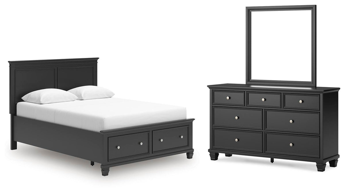 Lanolee Panel Storage Bed Set - Queen, Dresser and Mirror