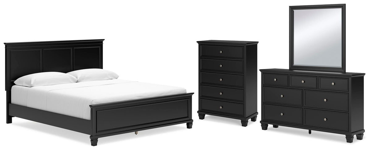Lanolee Panel Bed Set - California King, Mirrored Dresser and Chest