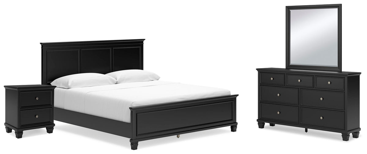 Lanolee Panel Bed Set - California King, Mirrored Dresser and Nightstand