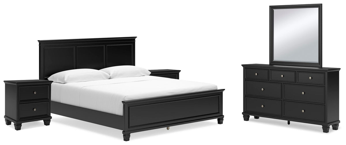 Lanolee Panel Bed Set - California King, Mirrored Dresser and 2 Nightstands