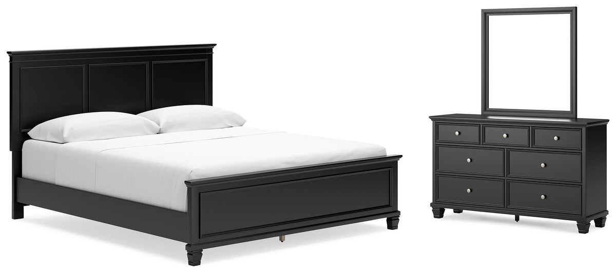 Lanolee Panel Bed Set - California King, Mirrored Dresser