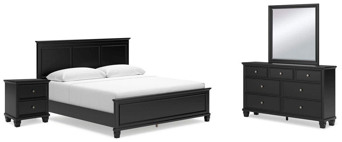 Lanolee Panel Bed Set - King, Mirrored Dresser and Nightstand