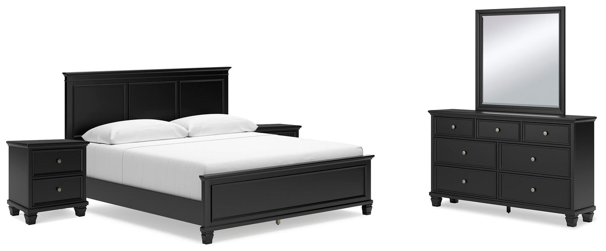 Lanolee Panel Bed Set - King, Mirrored Dresser and 2 Nightstands