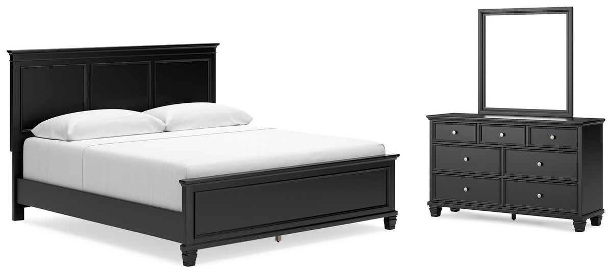Lanolee Panel Bed Set - King, Mirrored Dresser