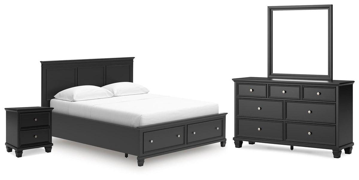 Lanolee Panel Storage Bed Set - California King, Dresser, Mirror and Nightstand