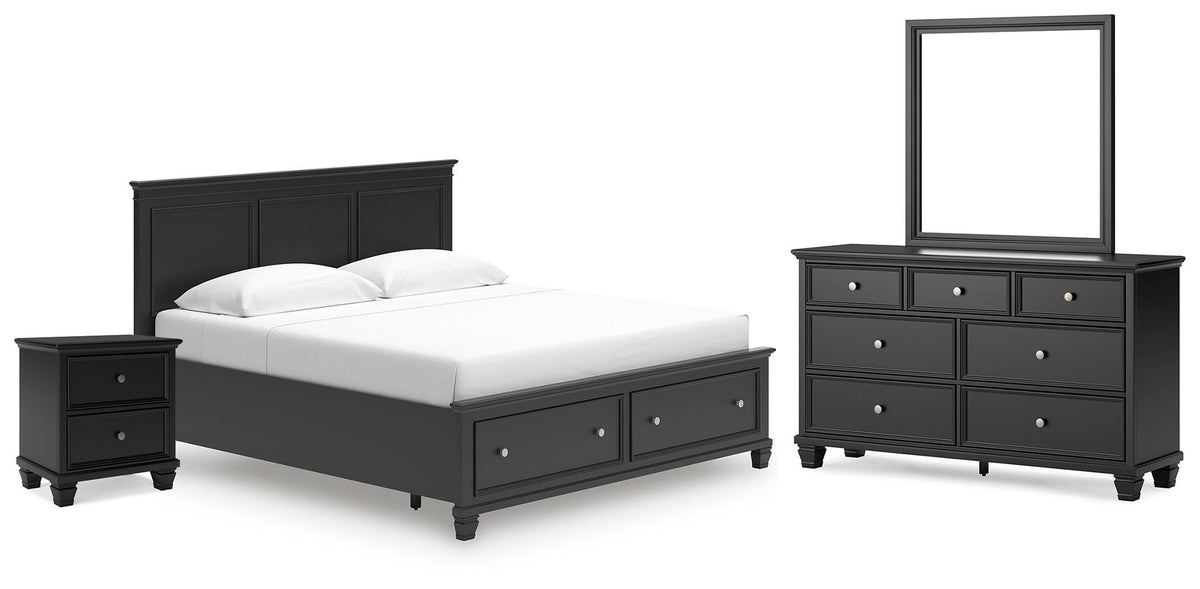 Lanolee Panel Storage Bed Set - King, Dresser, Mirror and Nightstand
