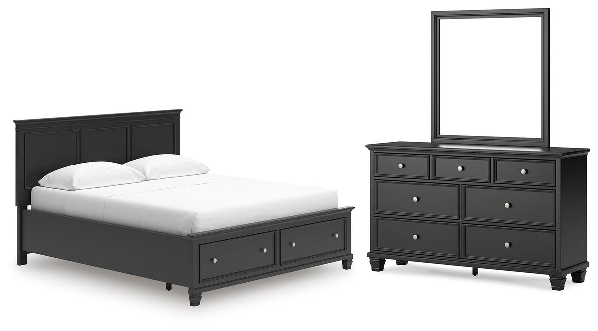 Lanolee Panel Storage Bed Set - California King, Dresser and Mirror