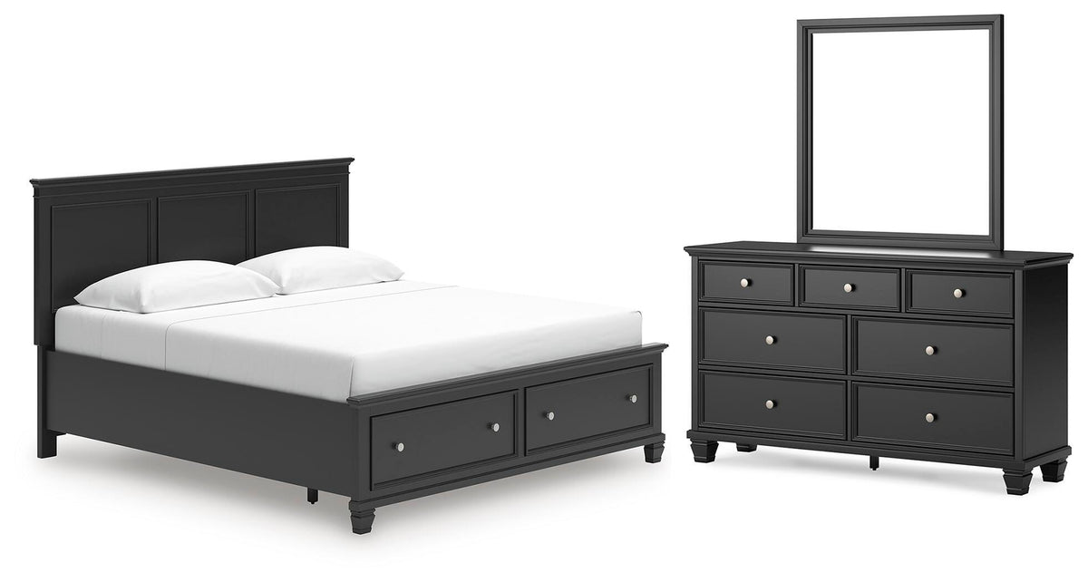 Lanolee Panel Storage Bed Set - King, Dresser and Mirror