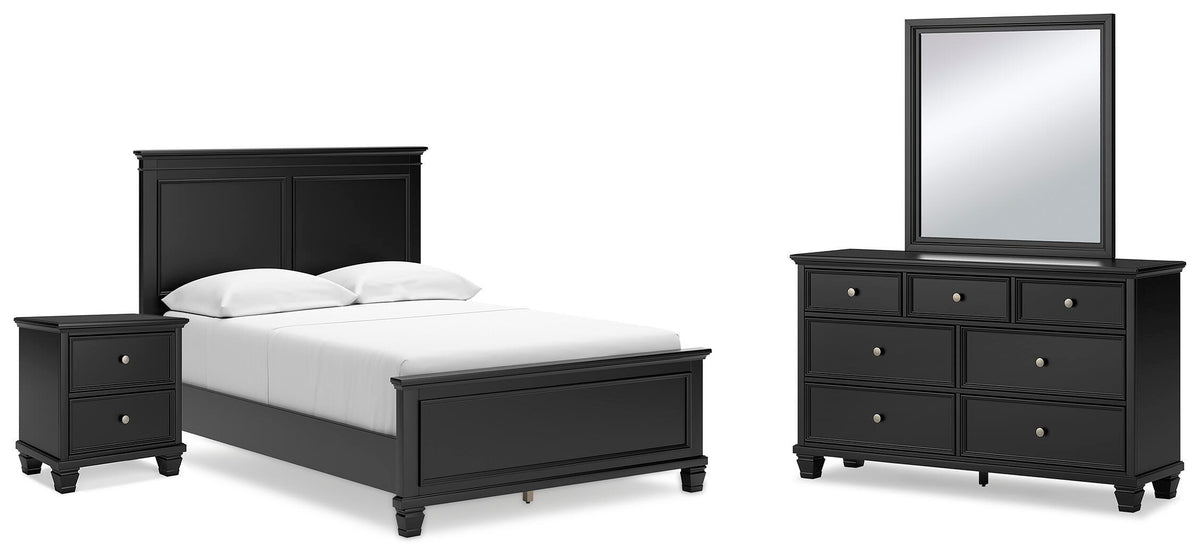 Lanolee Panel Bed Set - Full, Mirrored Dresser and Nightstand