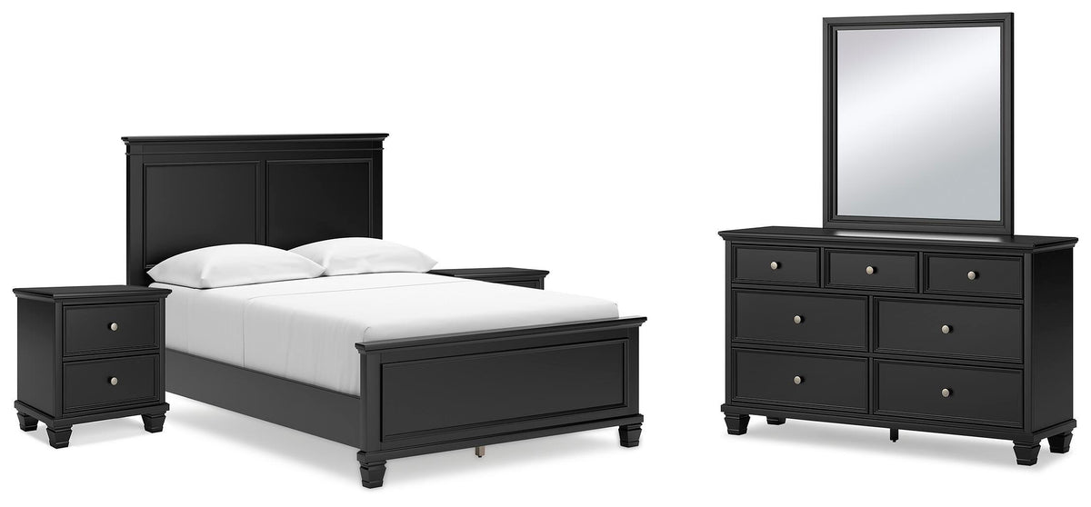 Lanolee Panel Bed Set - Full, Mirrored Dresser and 2 Nightstands