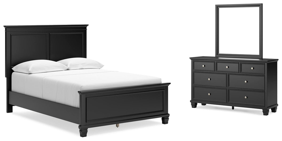 Lanolee Panel Bed Set - Full, Mirrored Dresser