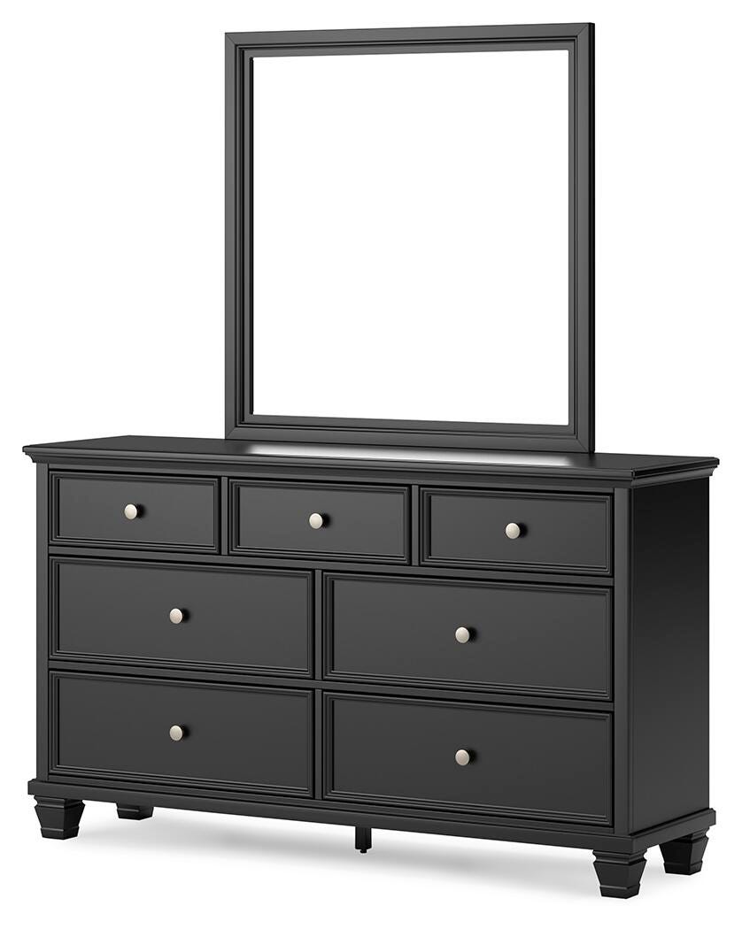 Lanolee Panel Bed Set - California King, Mirrored Dresser and Chest