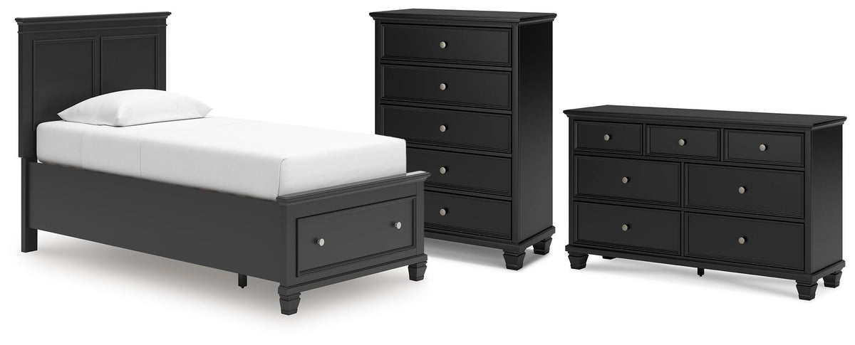 Lanolee Panel Storage Bed Set - Twin, Dresser and Chest