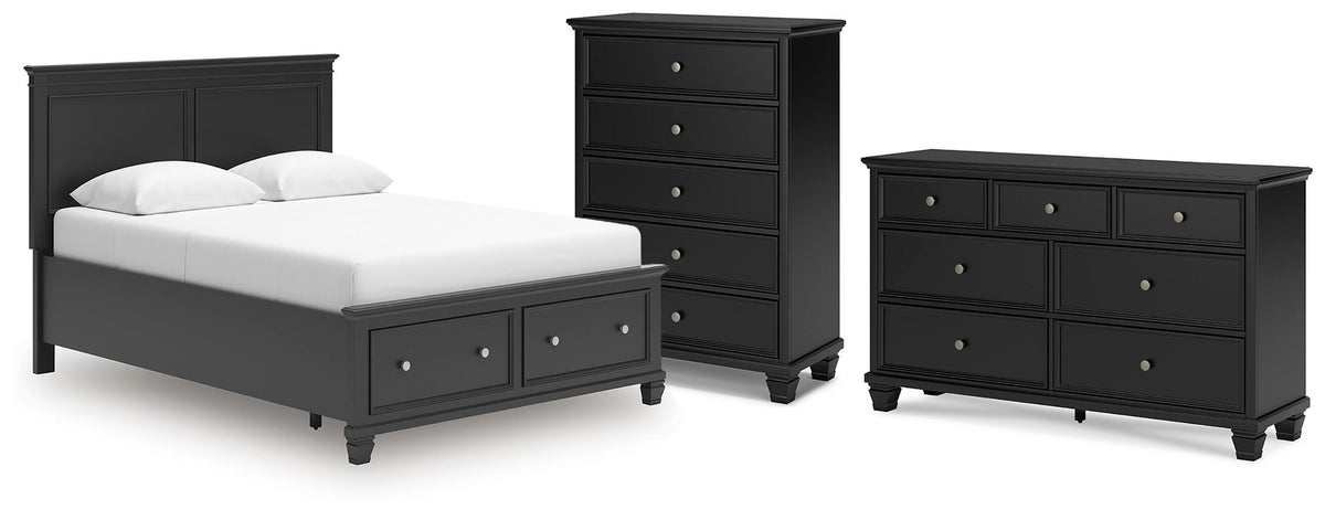 Lanolee Panel Storage Bed Set - Queen, Dresser and Chest