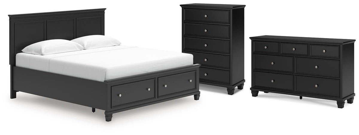 Lanolee Panel Storage Bed Set - King, Dresser and Chest