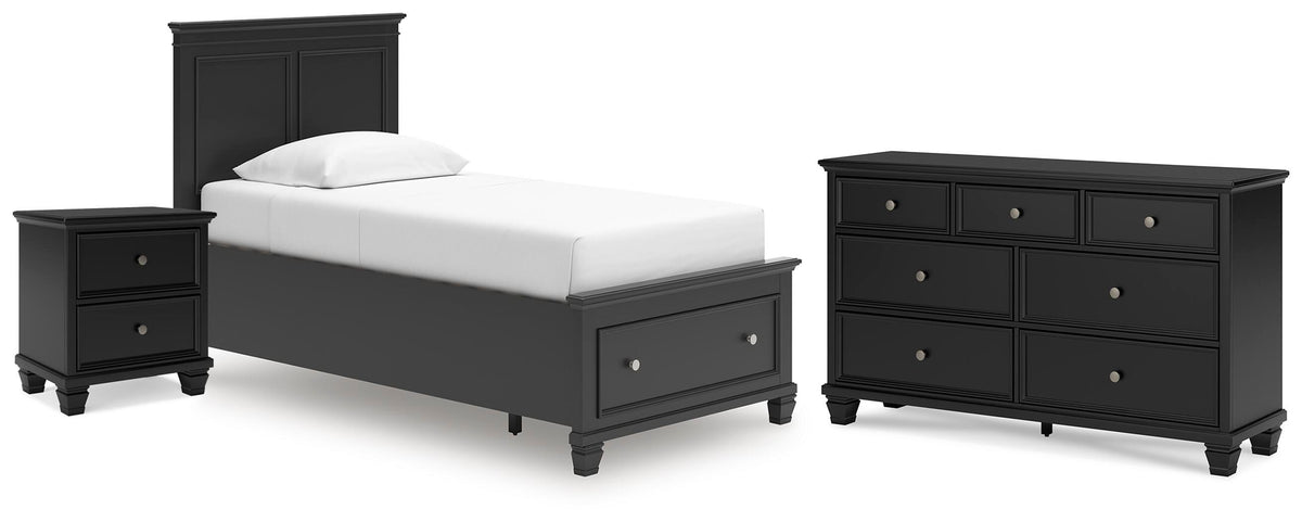 Lanolee Panel Storage Bed Set - Twin, Dresser and Nightstand