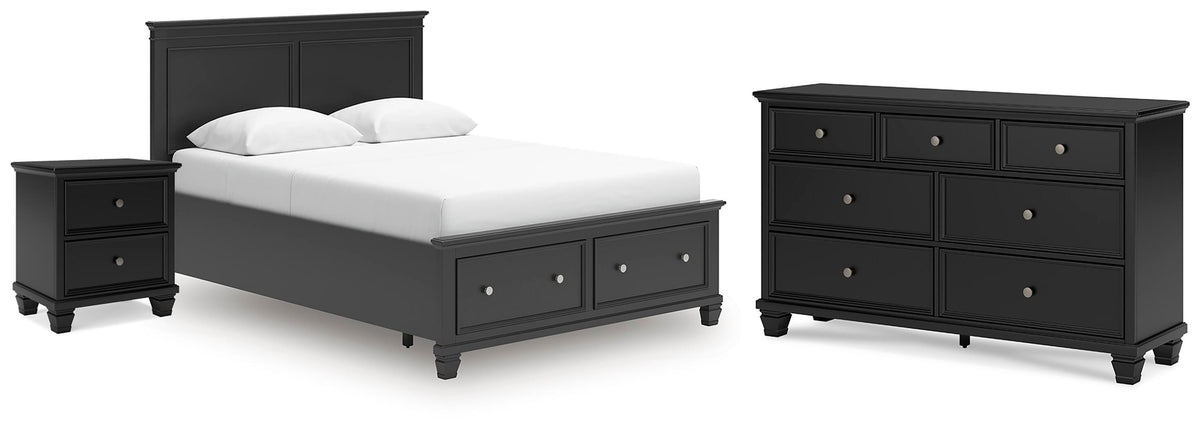 Lanolee Panel Storage Bed Set - Queen, Dresser and Nightstand