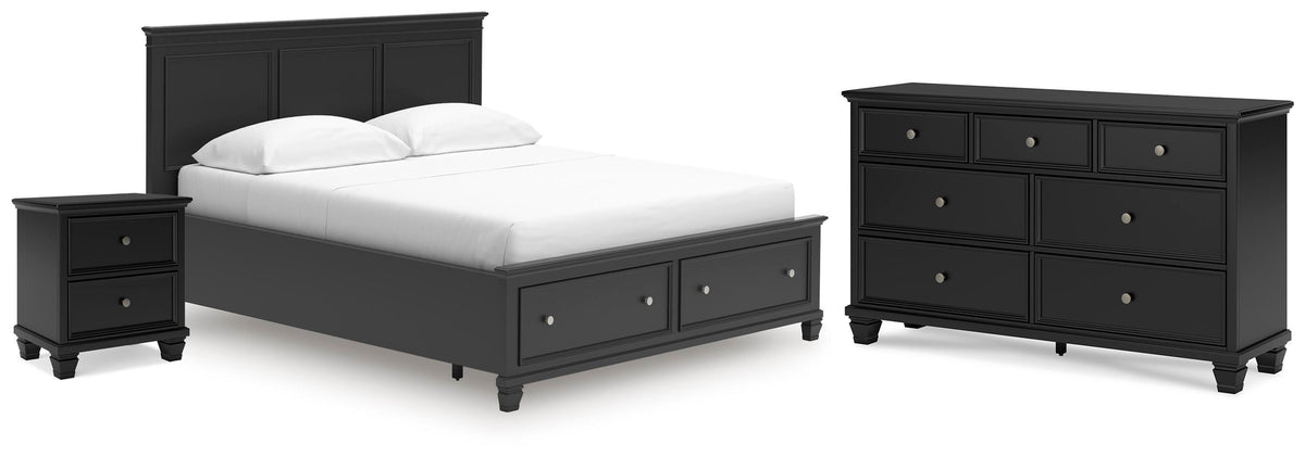Lanolee Panel Storage Bed Set - California King, Dresser and Nightstand