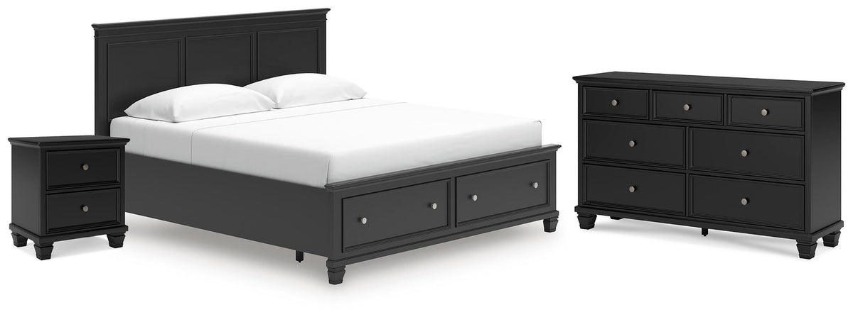 Lanolee Panel Storage Bed Set - King, Dresser and Nightstand