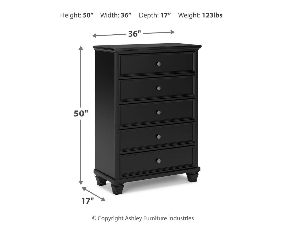 Lanolee California King Panel Bed, Dresser, Chest and 2 Nightstands