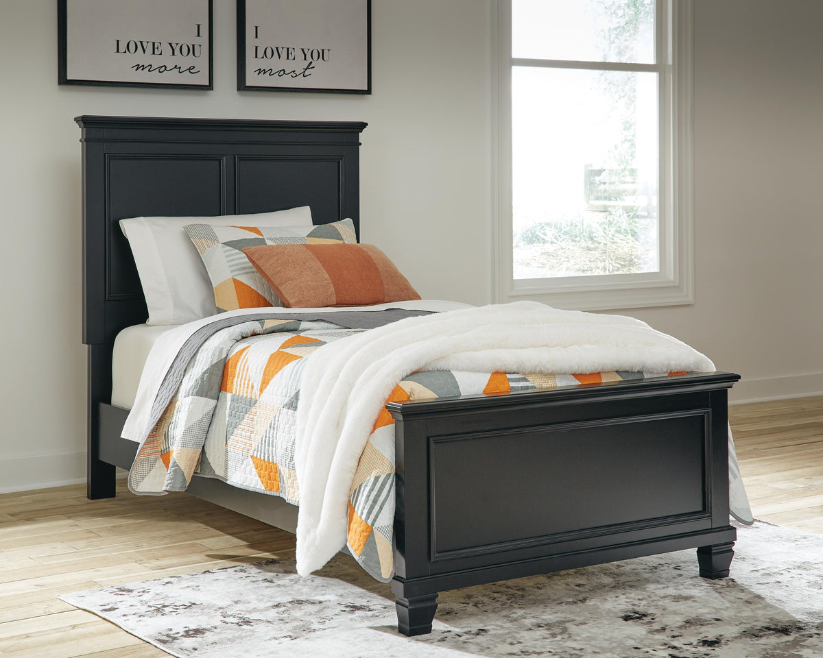 Lanolee Panel Bed Set - Twin, Mirrored Dresser