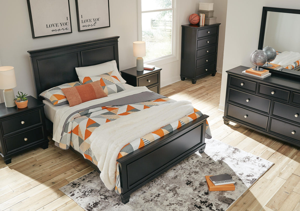 Lanolee Panel Bed Set - Full, Mirrored Dresser, Chest and 2 Nightstands