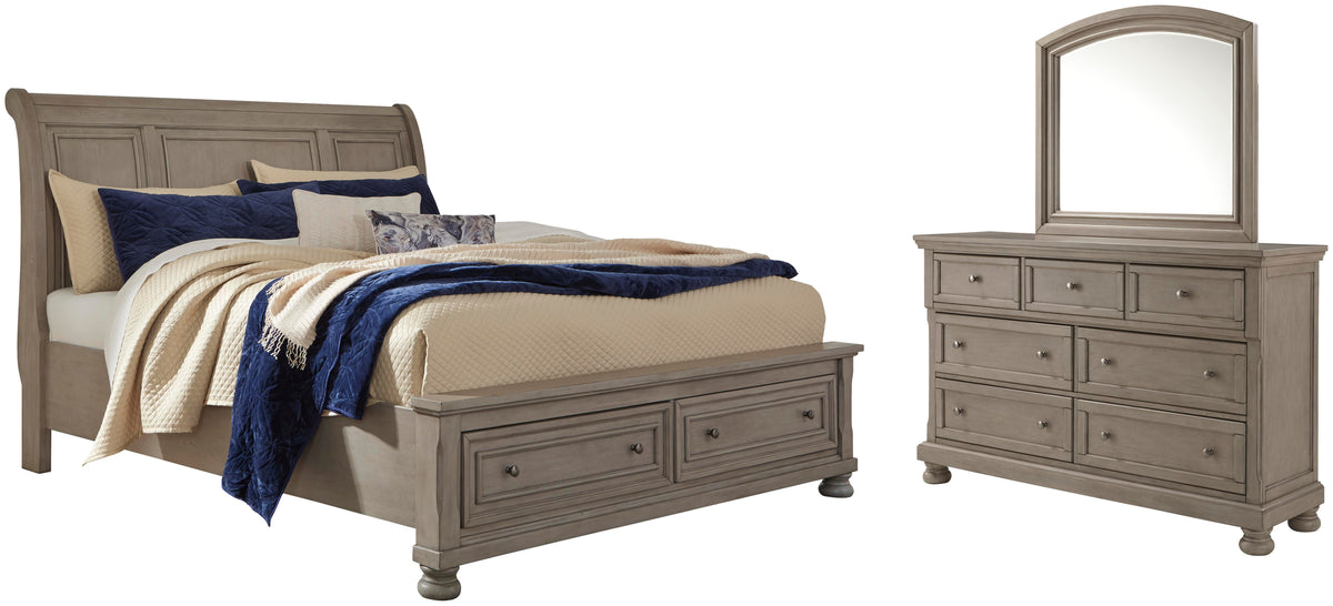 Lettner Sleigh Bed Set - California King, Mirrored Dresser