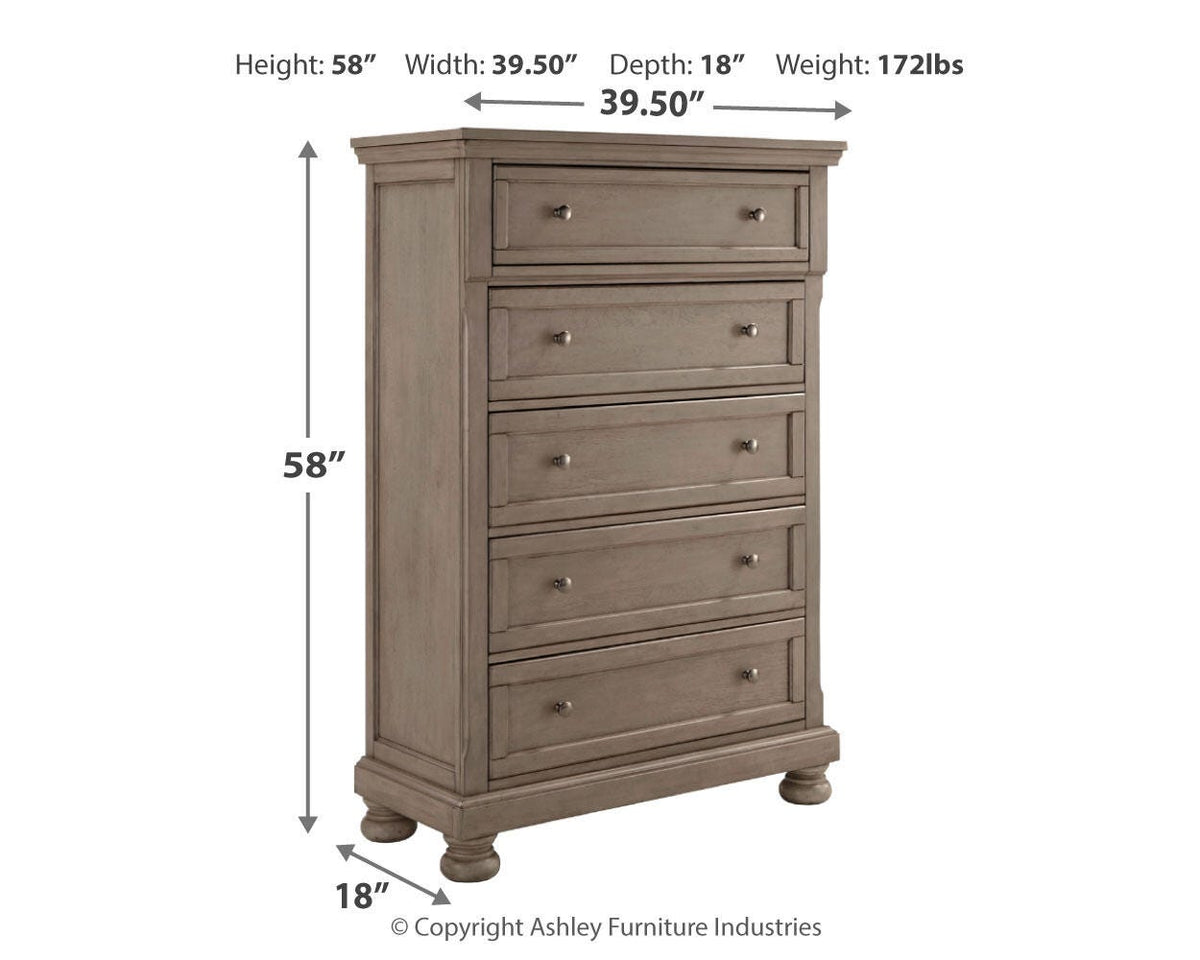 Lettner Sleigh Bed Set - California King, Mirrored Dresser and Chest