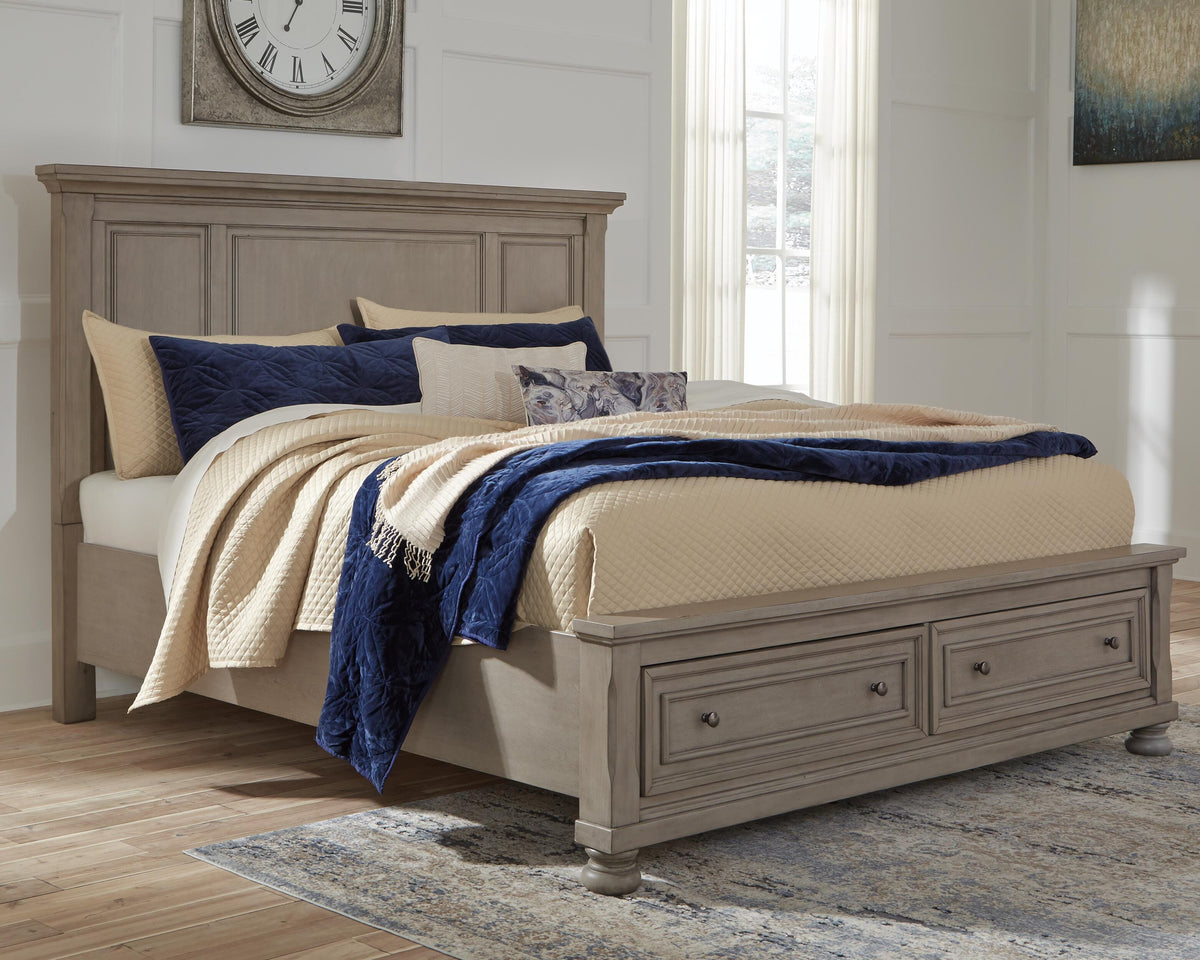 Lettner Queen Panel Storage Bed, Dresser, Mirror and Nightstand