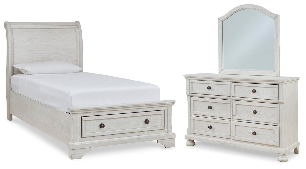 Robbinsdale Twin Sleigh Storage Bed, Dresser and Mirror