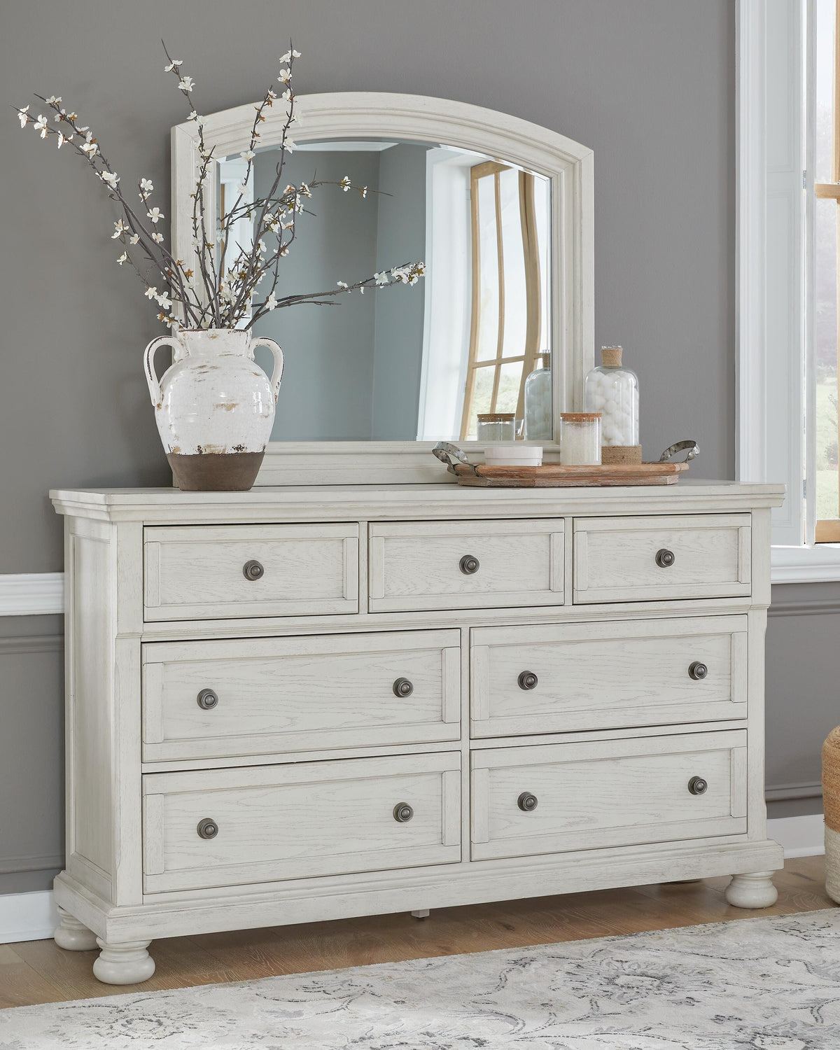 Robbinsdale King Sleigh Storage Bed, Dresser and Mirror