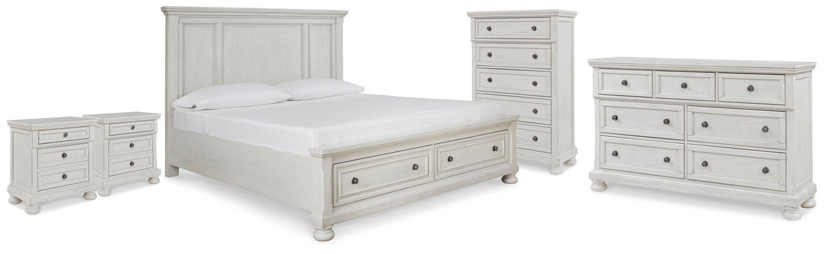 Robbinsdale King Panel Storage Bed, Dresser, Chest and 2 Nightstands
