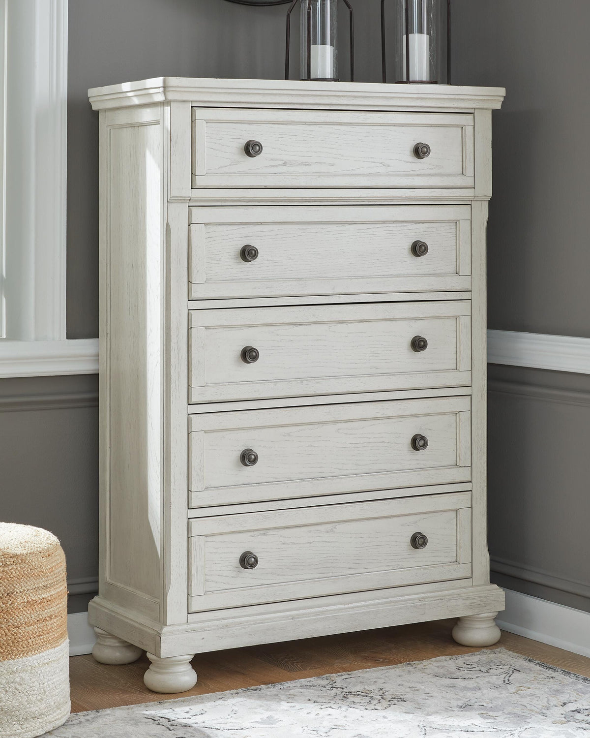 Robbinsdale Queen Panel Storage Bed, Dresser, Mirror and Chest
