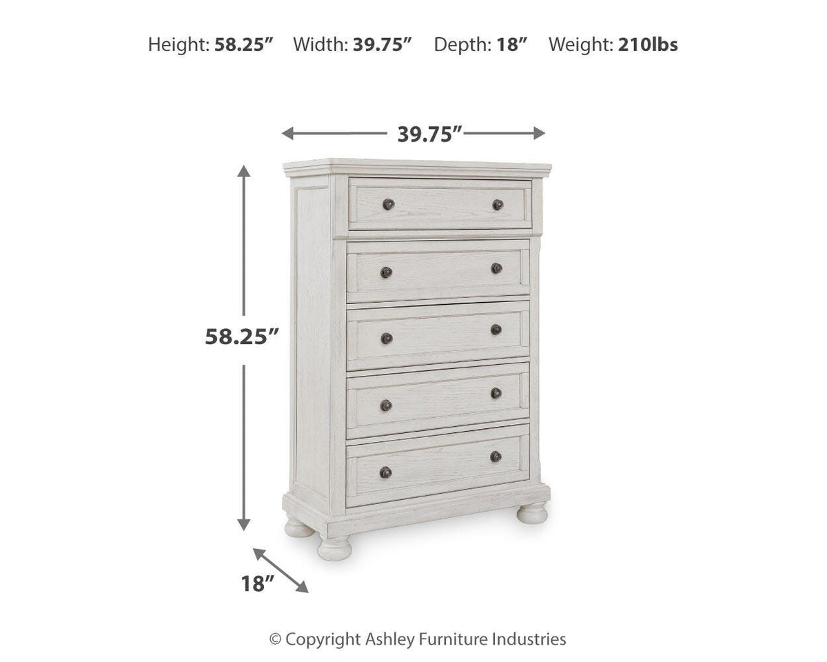 Robbinsdale Queen Panel Storage Bed, Dresser, Mirror and Chest