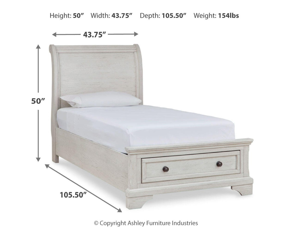 Robbinsdale Twin Sleigh Storage Bed, Dresser and Mirror