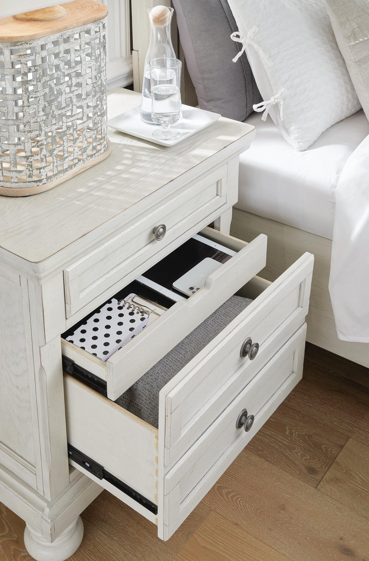 Robbinsdale Full Sleigh Storage Bed, Chest and Nightstand