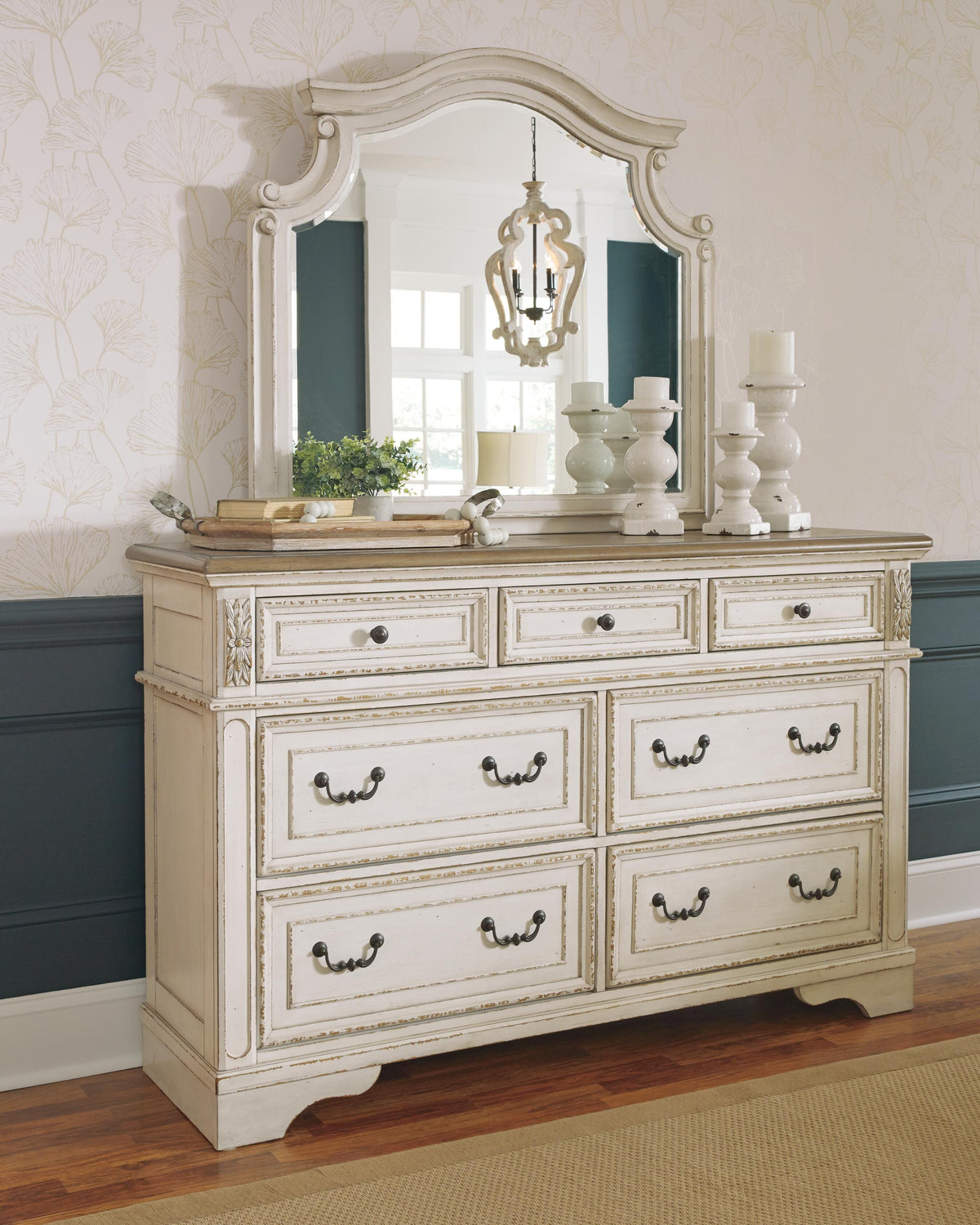 Realyn King Storage Bed, Dresser, Mirror and Nightstand