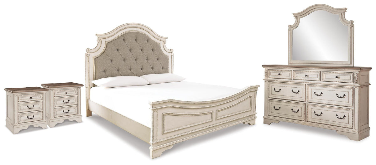 Realyn King Panel Bed, Dresser, Mirror and 2 Nightstands