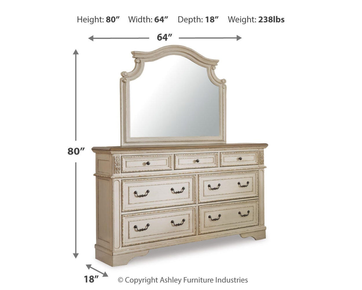 Realyn California King Panel Bed, Dresser, Mirror and Nightstand