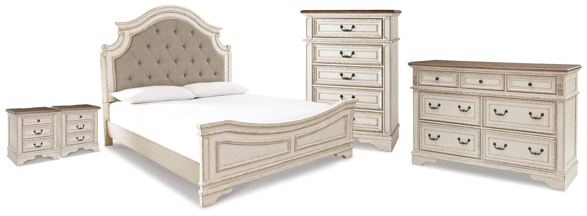 Realyn King Panel Bed, Dresser, Chest and 2 Nightstands