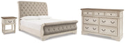 Realyn King Upholstered Sleigh Bed, Dresser and Nightstand