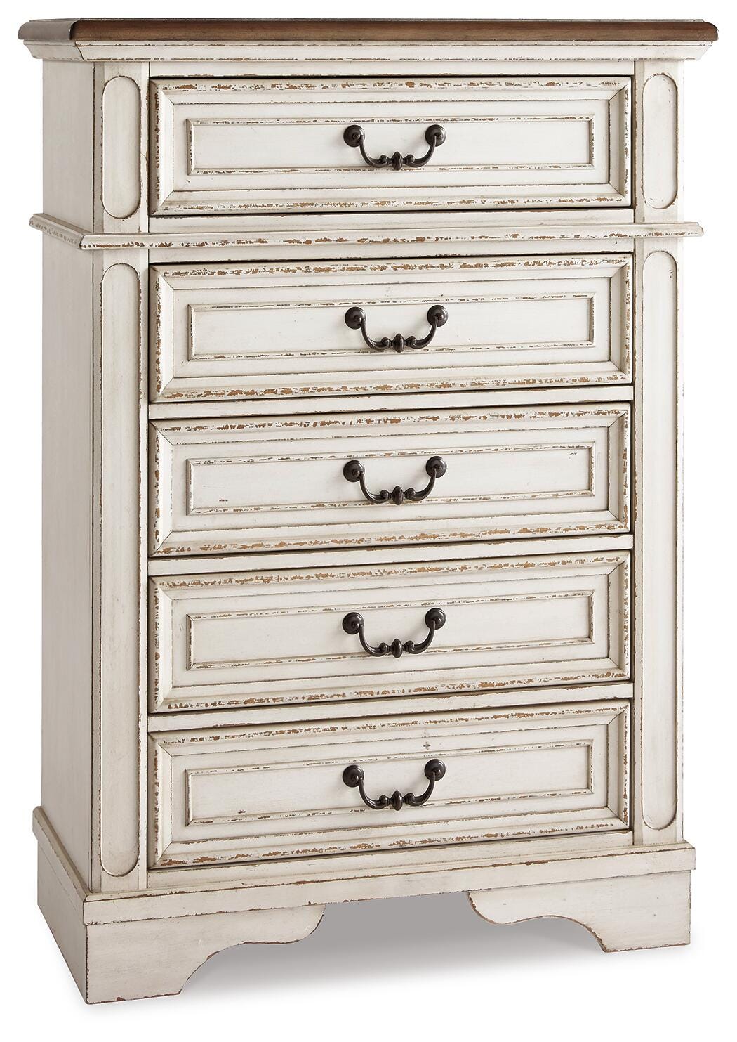 Realyn Full Upholstered Panel Bed, Dresser, Mirror, Chest and Nightstand