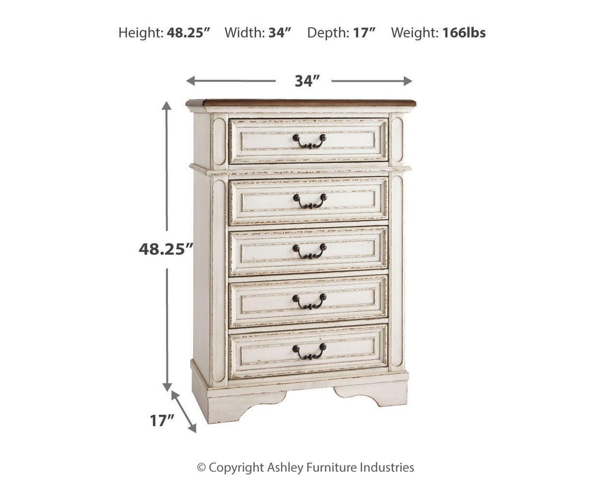 Realyn King Panel Bed, Dresser, Chest and 2 Nightstands