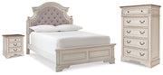 Realyn Full Upholstered Panel Bed, Chest and Nightstand
