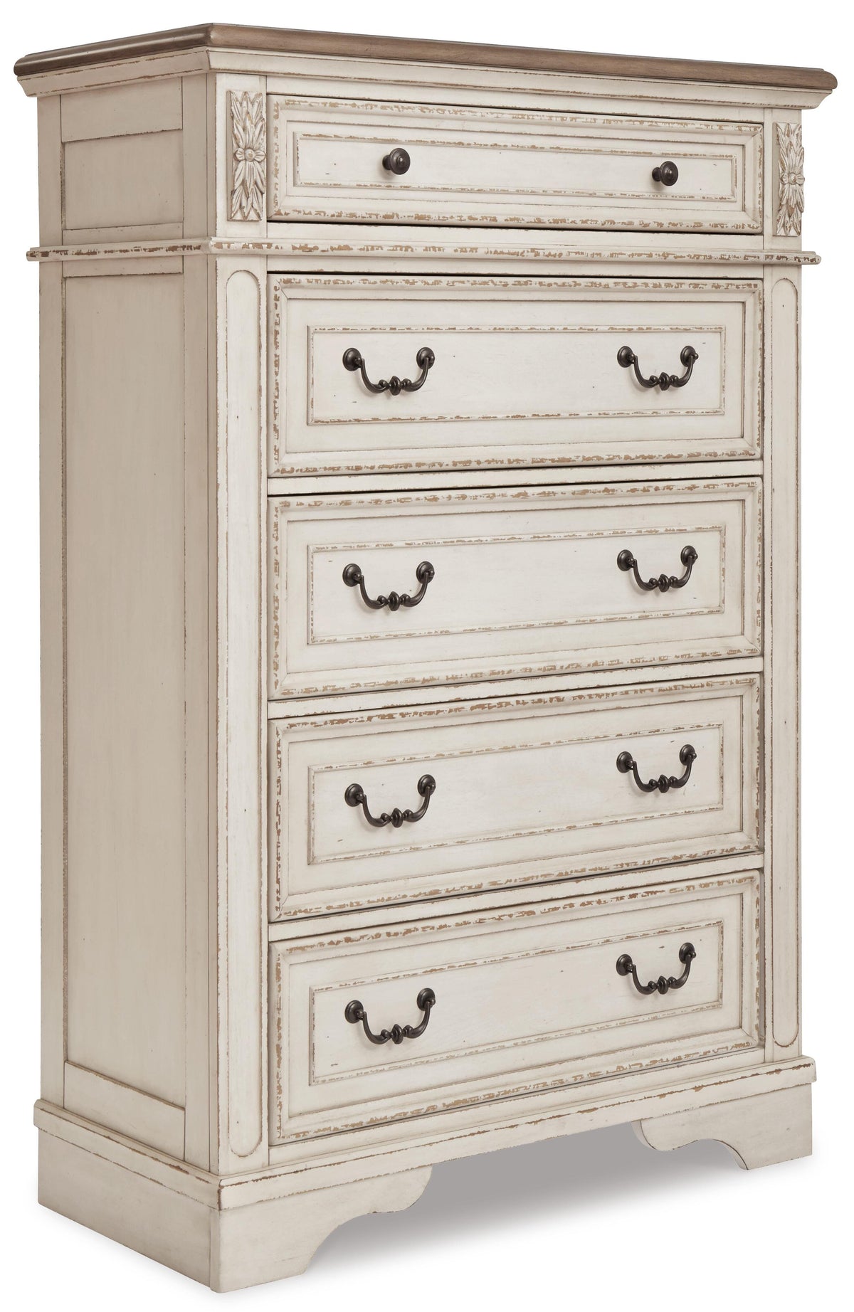 Realyn Upholstered Bed Set - California King, Mirrored Dresser and Chest