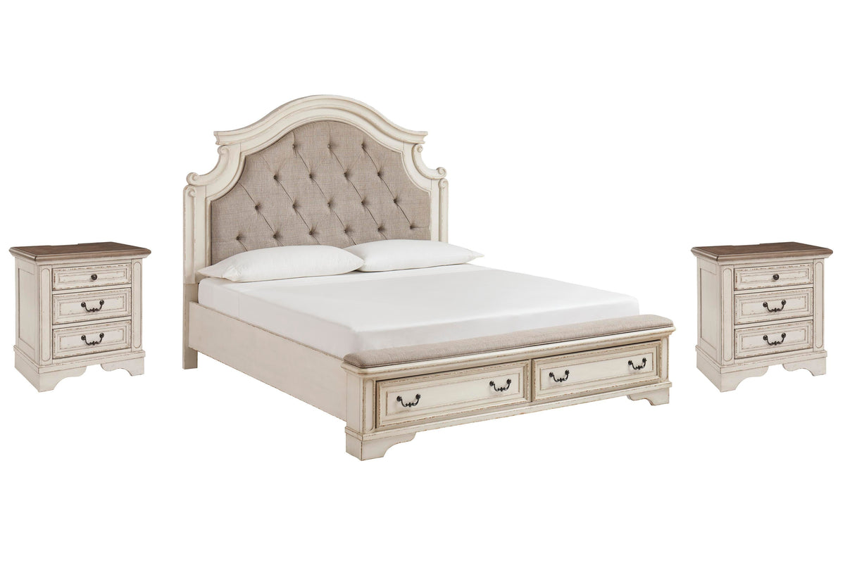 Realyn Upholstered Bed Set - King, 2 Nightstands