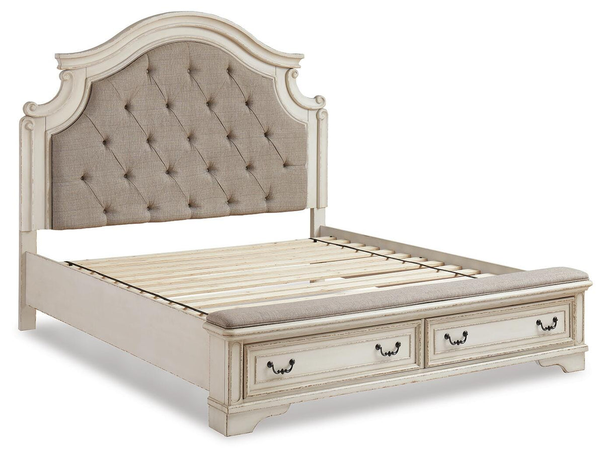 Realyn King Upholstered Panel Storage Bed and 2 Nightstands