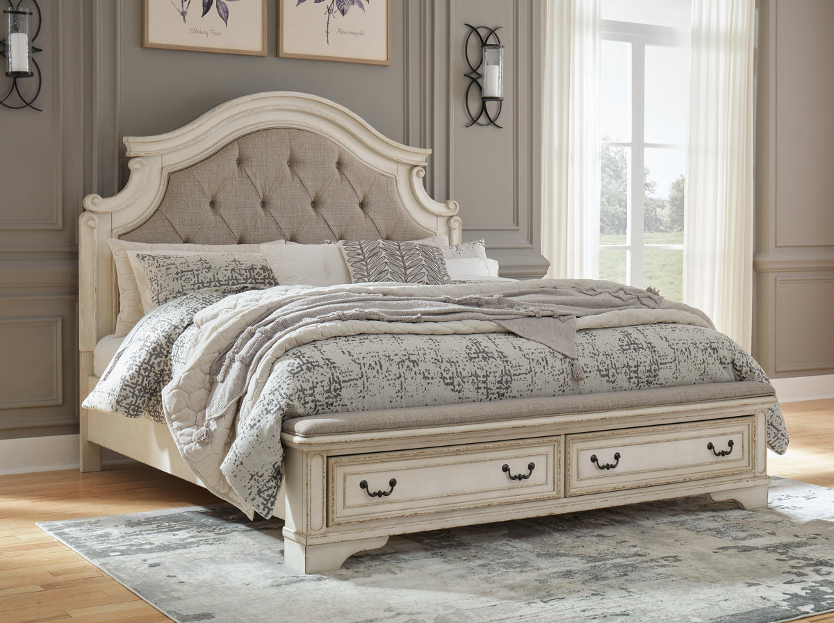 Realyn King Upholstered Panel Storage Bed and 2 Nightstands